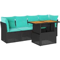 vidaXL 5-delige Loungeset met kussens poly rattan zwart