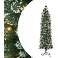 vidaXL Kunstmatige slanke kerstboom met 300 LED Groen en Wit 210 cm