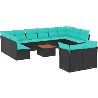 vidaXL 13-delige Loungeset met kussens poly rattan zwart