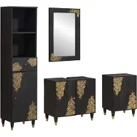 vidaXL Badkamerkast set met lade 4 pcs Zwart Massief Mango Hout