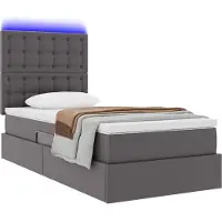 vidaXL Opbergbed met LED met hoofdeinde Grijs 100 x 200 cm Kunstleer