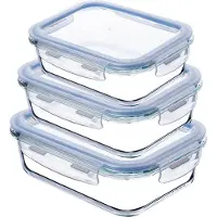 Kadax Hittebestendige glazen container met deksel, voedselcontainer van robuust glas, bewaarcontainer, vriescontainer, vershouddoos, rechthoekig, set van 3