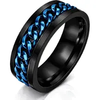 LGT JWLS Stalen herenring met Cubaanse ketting Zwart Blauw-17mm