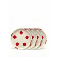 Vtwonen - Borden - Gebaksbord - Stippen - Rood - Set van 4 - Keramiek - 13cm