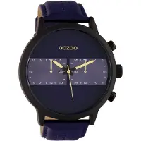 Oozoo Timepieces - Zwarte horloge met blauwe leren band - C10515 - Ø50