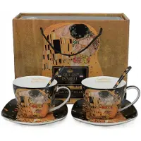 Queen Isabell Gustav Klimt 'De Kus' Kopjes Set 2x 250ml Bone China met Schotels & Lepels