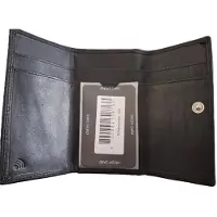 Oi zwarte leren damesportemonnee smal en dun / platte Trifold portemonnee voor weinig pasjes / damesbeurs super compact / Anti skim / zwart leer / 622