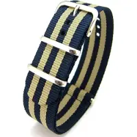Kaiser Premium Navy Blue Beige - Nato strap 18mm - Stripe - Horlogeband Navy Blauw Beige