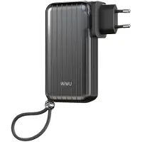 Wiwu Powerbank 10000mAh 3-in-1 Type-C, Lightning kabel en Wereldstekker - Zwart