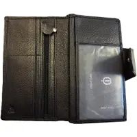 Oi zwarte leren portefeuille smal model / Groot afsluitbaar pasjesmapje voor veel pasjes met ruimte voor contant geld / platte damesportemonnee afsluitbaar / beveiligd tegen skimmen / zwart leer / 613