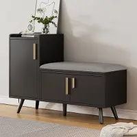 STILVORA Schoenenbank - Met Zitkussen En Opbergruimte - Voor Hal En Woonkamer - Spaanplaat - 100x34x68,5 Cm - Zwart