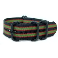 Kaiser Premium Black Green Red - Zulu Nato strap 22mm - Horlogeband Zwart Groen Rood