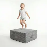 KiddyMoon Kindertrampoline en Zitpoef 70x55x30 - Interactief Springkussen voor Binnen - Wasbare Hoes - Hupkussen - Donkergrijs