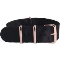 Kaiser Premium Black Nato Strap - Horlogebandje Zwart - 22mm - Rose Gouden Gesp