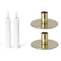 Novaliv set van 2 kaarsenhouders, metaal, rond, goud, 10 x 5 cm, met LED-kaars, premium op batterijen, elektrisch, kersttafeldecoratie, kandelaar, vintage kaarsenhouder, kaarsenbord, woonkamer
