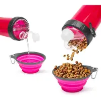 Yummie Opvouwbare Honden Drinkbak met Waterfles – Reis Drinkfles voor Hond – 350 ml – Roze [60034A]
