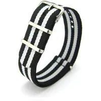 Kaiser Premium Black White - Nato strap 20mm - Stripe - Horlogeband Zwart Wit