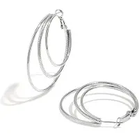 Yehwang 3-Laagse Oorbel - Stainless Steel - Zilverkleurig - Trendy Oorringen