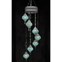 Halay Hanglamp multicolour glas blauw mozaïek Oosterse lamp kroonluchter Crèmewit 7 bollen