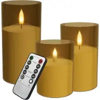 NaiZy 3x LED Kaarsen Kerstkaarsen Theelichtjes draadloos warm wit Kerstkaars met timerfunctie afstandsbediening kaars met clip, voor feestdecoratie bruiloft feest met Batterij, Goud