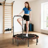 MODFU - Fitness Trampoline - Verstelbare Handgreep En Inklapbaar - Stalen Frame - Zwart - Ø122 x 109-129 Cm