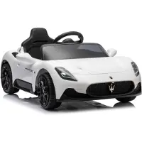 Sun baby Elektrische kinderauto Maserati GT Cabrio vanaf 3 jaar, Loopauto met lichtfuncties, afstandsbediening, MP3-speler, USB, Bluetooth (Wit)