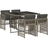 vidaXL 5-delige Tuinset met kussens poly rattan grijs