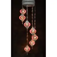 Halay Hanglamp multicolour roos paars glas mozaïek Oosterse lamp kroonluchter Crèmewit 7 bollen