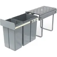 NaiZy Inbouw-afvalscheidingssysteem, 1 x 20 l + 1 x 10 l, pvc, uittrekbare keukenafvalemmer, 48 x 26 x 42 cm, afvalverzamelaar met deksel, afvalcontainer onder de gootsteen, efficiënte