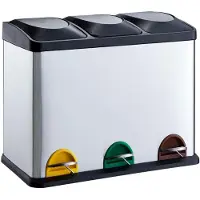 Ama Prullenbak 3 Vakken - Afvalbak - Pedaalemmer - 45 Liter - ‎61x34x49cm - Zilver