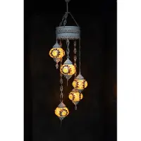 Halay Hanglamp multicolour geel bruin glas mozaïek 5 bollen Turkse Oosterse Crèmewit Marokkaanse kroonluchter