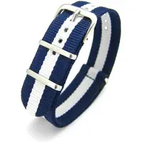 Kaiser Premium Navy Blue White - Nato strap 20mm - Stripe - Horlogeband Navy Blauw Wit