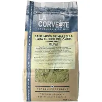 La Corvette Marseille Zakje Marseillezeep in olijvenkrullen 750 g|Sachet of Marseille soap in Olive shavings 750 g|Sachet de Savon de Marseille en copeaux Olive 750 g