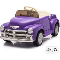 Vrooomy Chevrolet 3100 Elektrische Kinderauto 12V 1 tot 6 jaar – Officieel Gelicentieerde Vintage Pick-up met Afstandsbediening – Klassieke Oldtimer met Lederen Zitje, EVA-Banden & Bluetooth – Paars