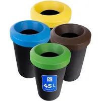 Kadax Afvalemmerset voor afvalscheiding, ronde vuilnisemmer van robuust kunststof, afvalemmer, afvalsorteerder, afvalverzamelaar, afvalscheidingscontainer (4 x 45 liter)