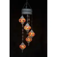 Halay Hanglamp multicolour roze glas mozaïek 5 bollen Turkse Oosterse Crèmewit Marokkaanse kroonluchter