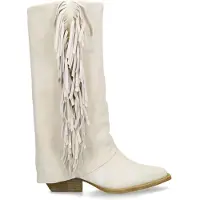 Manfield Off white suède cowboylaarzen met franjes | Maat 40