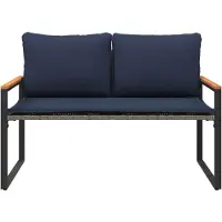 vidaXL Bank met kussens, grijs en marineblauw, 115 x 65 x 72 cm, riet