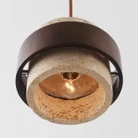 LumenXL Natuurlijke hanglamp Travé van travertin (natuursteen) en hout