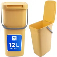 Kadax Afvalemmer met deksel en handvat, plastic afvalemmer voor afvalscheiding, rechthoekige afvalemmer met klapdeksel (geel, 12 l)