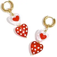 Yehwang Oorringen met hangers in hart vorm Rood