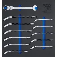 Bgs Accessoires voor gereedschapskoffers, Werkplaatswagen inzet 2/3: Ratelringsleutelset hoekig SW 8 - 19 mm 12-delig.