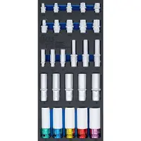 Bgs Accessoires voor gereedschapskoffers, Werkplaatswagen inzetstuk 1/3: Dopsleutel inzetstukken zeskant, diep 11 - 22 mm E-profiel E10 -