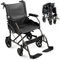 Mobiclinic Kefrén - Rolstoel - Opvouwbaar - Zitbreedte 46 cm - Staal - Lichtgewicht - Anti-lek banden - Rem op hendels - Met voetsteunen en armleuningen - Zwart