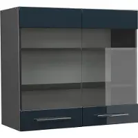 Vicco Fame-Line Glazen keukenkast – 80 cm Donkerblauw hoogglans