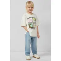 s.Oliver T-shirt ecru Meisjes Stretchkatoen Ronde hals Printopdruk - maat 92/98