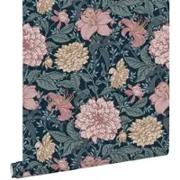 ESTAhome behang vintage bloemen blauw en oudroze - 53 cm x 10.05 m - 139382