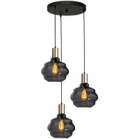 Masterlight 3-lichts vide hanglamp - goud - Porto met Ball smoke glazen - Ø 24cm