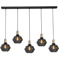 Masterlight 5-lichts hanglamp - goud - Porto met Ball smoke glazen - Ø 24cm