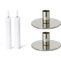 Novaliv Set van 2 kaarsenhouders van metaal zilver 10x5cm met LED-stokkaars premium flikkerend licht vintage kaarsenhouder retro woondecoratie kersttafeldecoratie kandelaar kaarspen decoratieve schaal